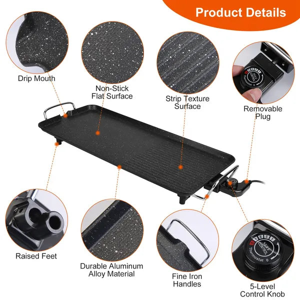 Electric Barbecue Grill Hot Plate Cooking BBQ Griddle Non-Stick Table