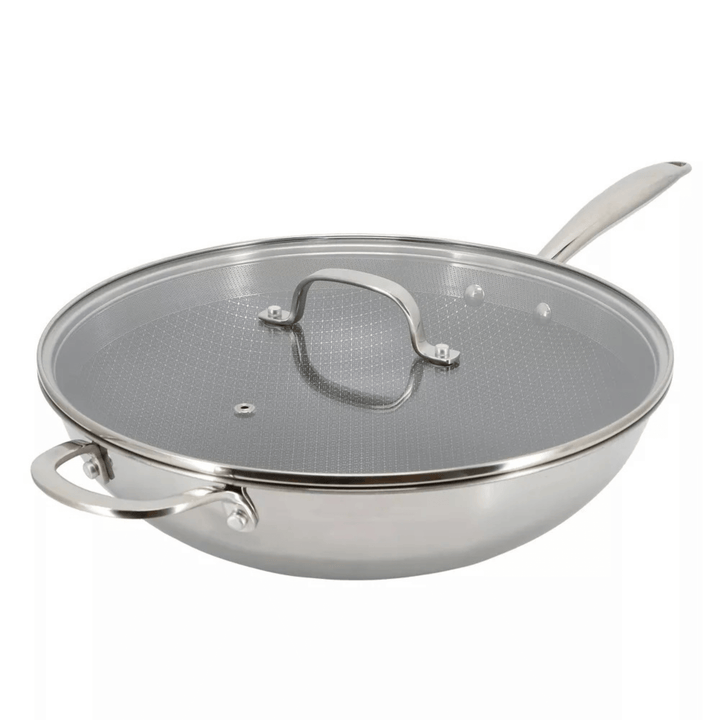 Better Chef 12.5-Inch 3-Ply Stainless Steel Nonstick Wok with Lid