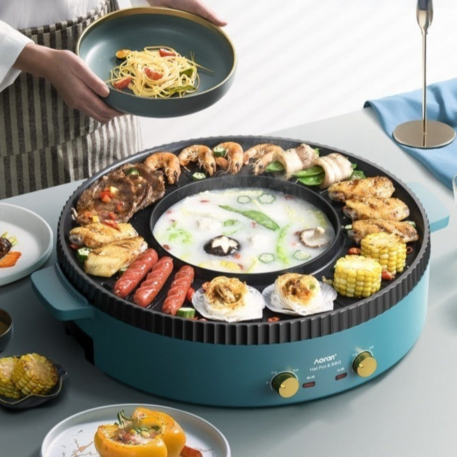 Electric Hot Pot And Grill Combo For Multifunction Barbecue Cooking