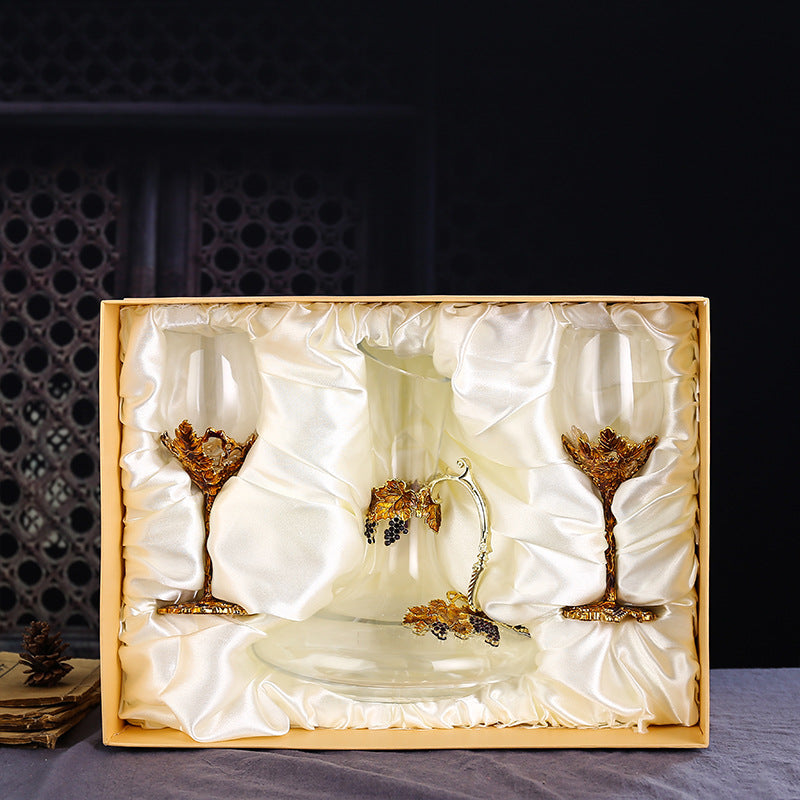 Enamel Crystal Glass Decanter And Elegant Goblet Set