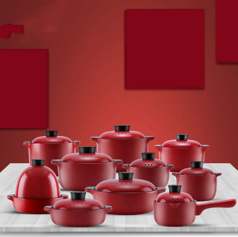China Red Ceramic Casserole Pot High Temperature Resistant Multi Purpose Stock Pot