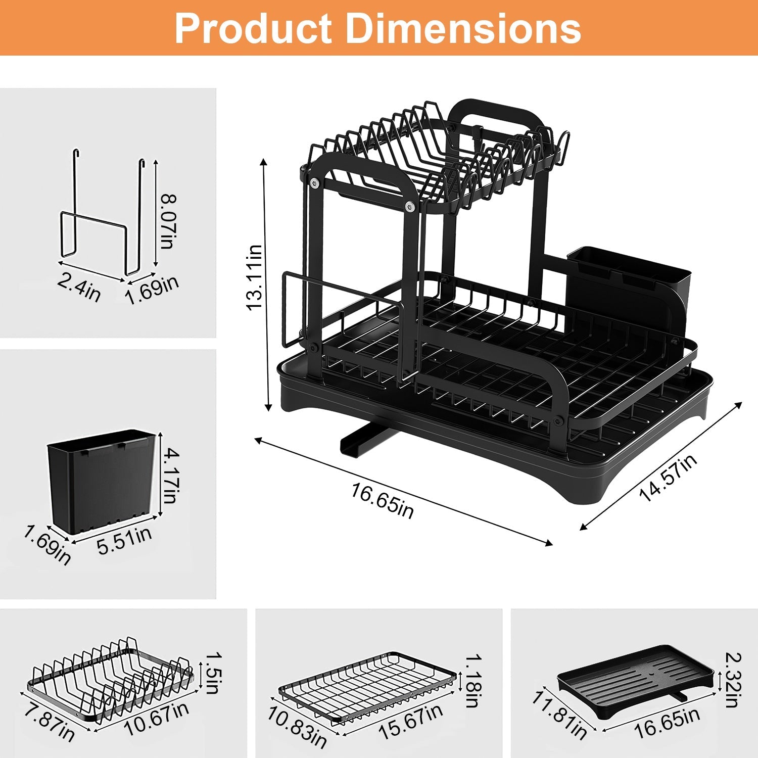 1Pc  2-Tier Dish Drying Rack For Kitchen Counter Space Saving