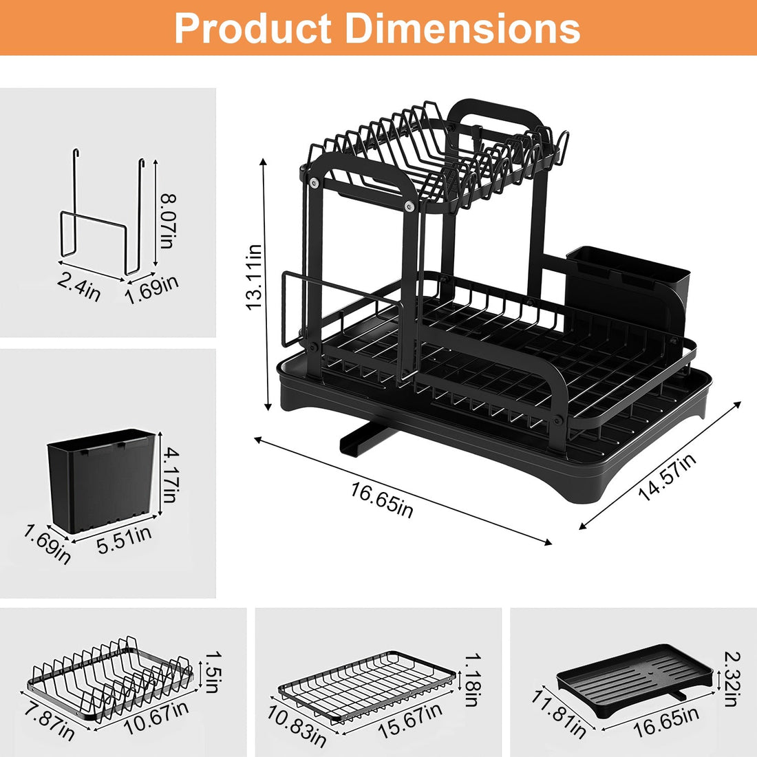 1Pc  2-Tier Dish Drying Rack For Kitchen Counter Space Saving