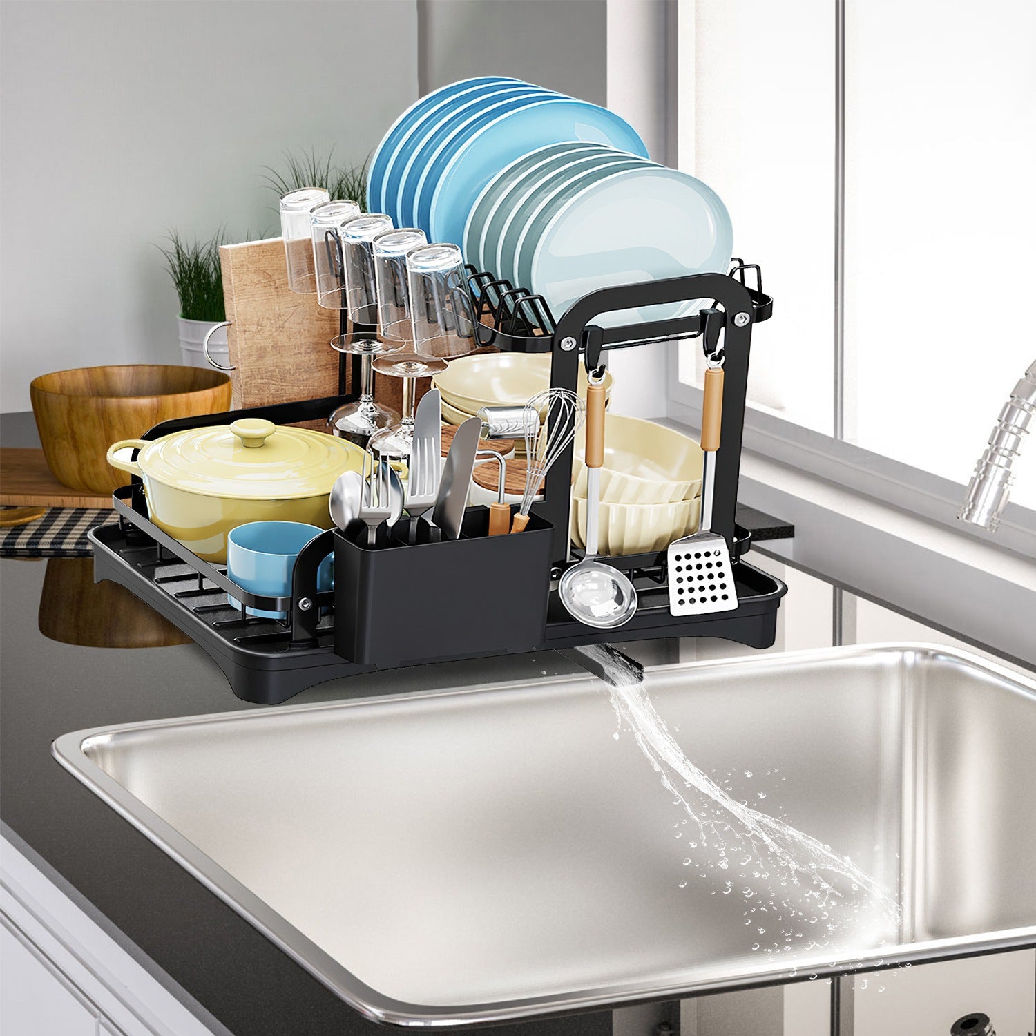1Pc  2-Tier Dish Drying Rack For Kitchen Counter Space Saving