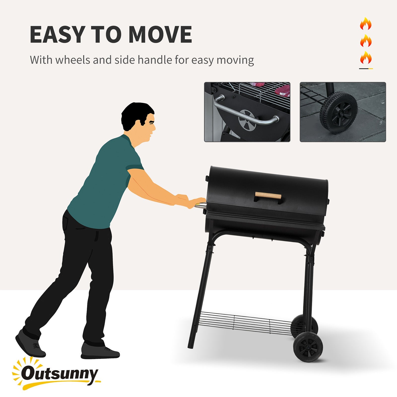 30" Portable Charcoal Barbecue Grill with Wheels Outdoor Barbecue with
