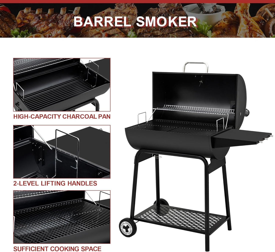30 Inch Barrel Charcoal Grill With 627 Square Inches Cooking Space