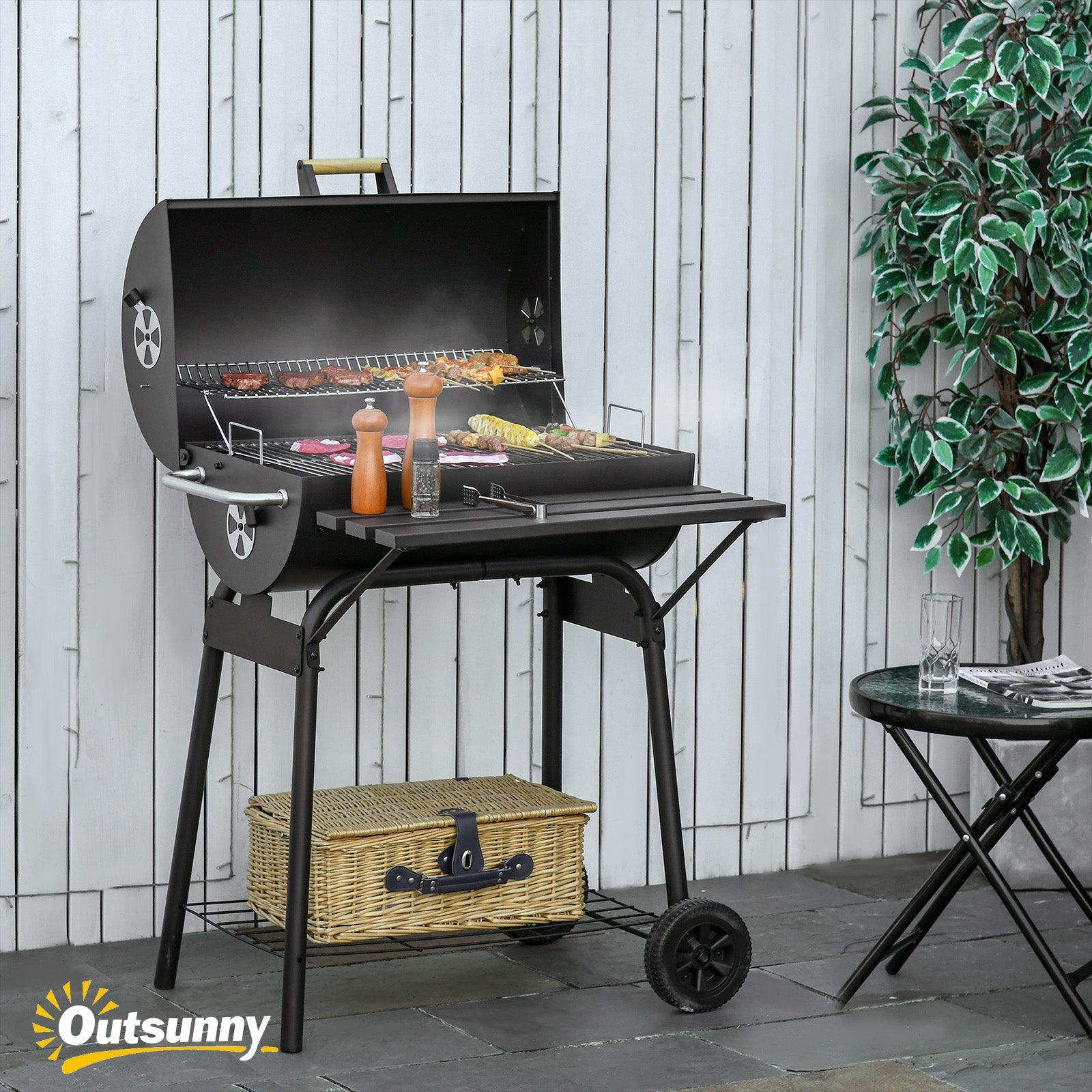 30" Portable Charcoal Barbecue Grill with Wheels Outdoor Barbecue with