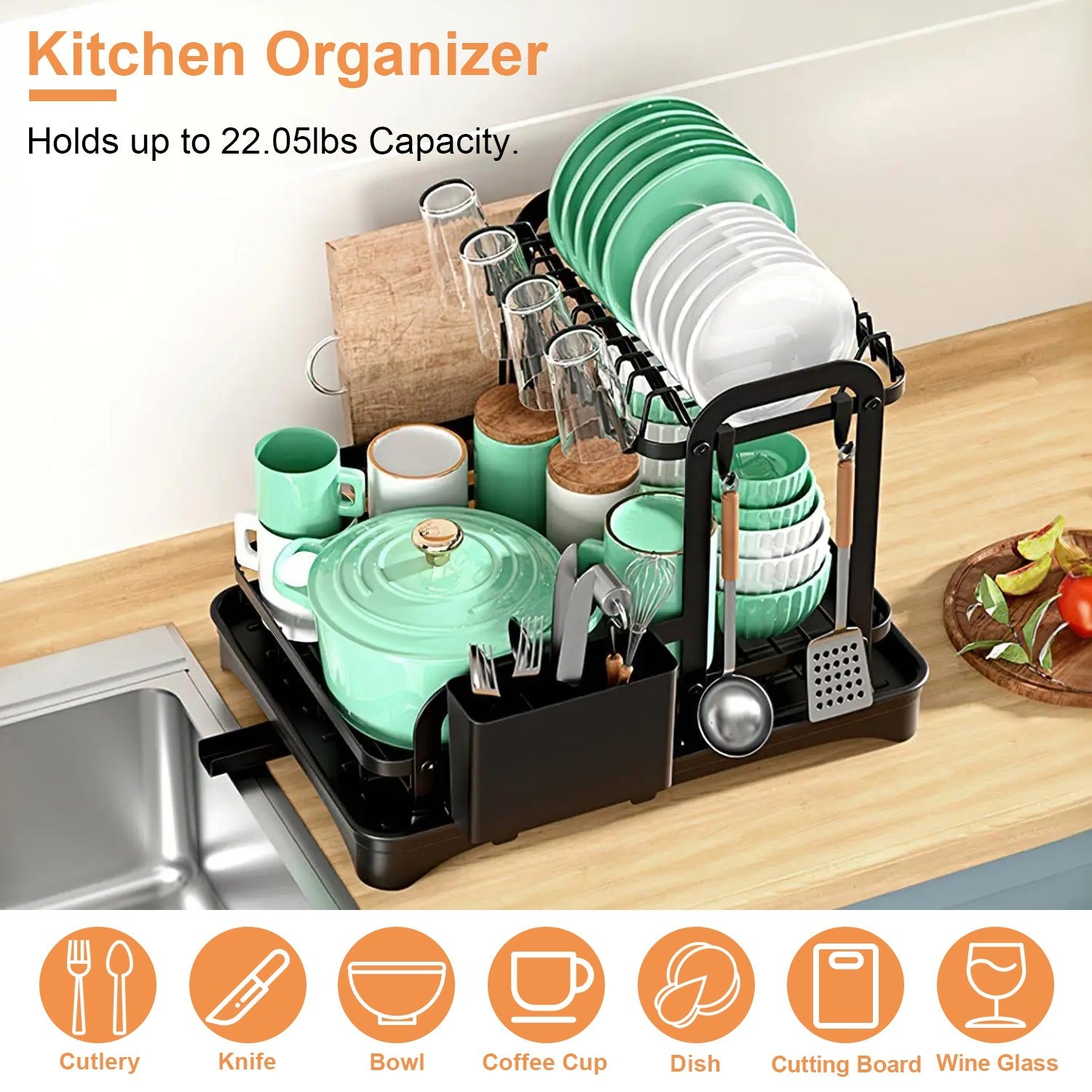 1Pc  2-Tier Dish Drying Rack For Kitchen Counter Space Saving