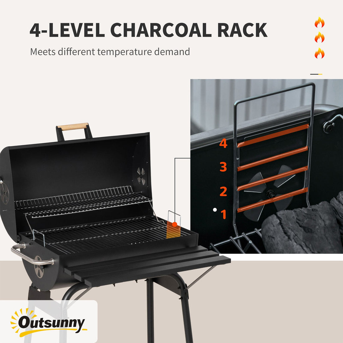 30" Portable Charcoal Barbecue Grill with Wheels Outdoor Barbecue with