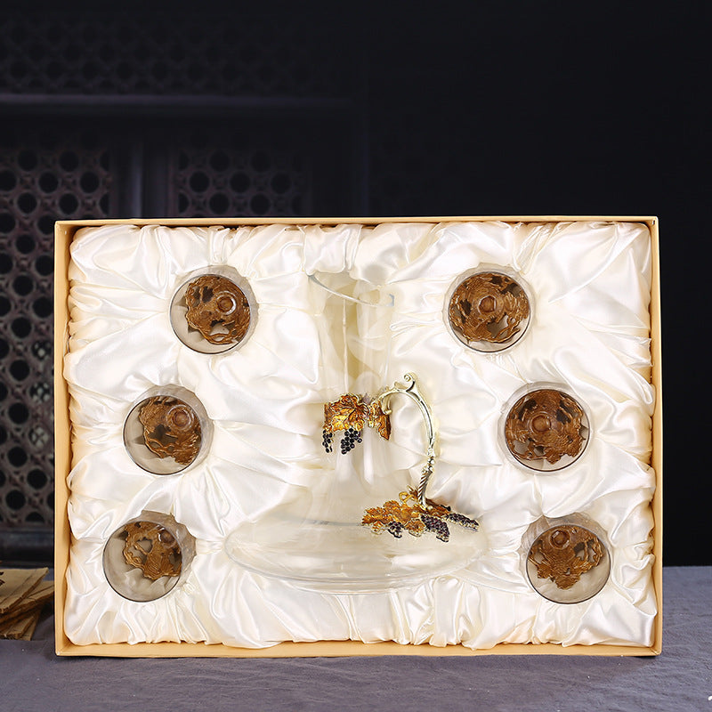 Enamel Crystal Glass Decanter And Elegant Goblet Set