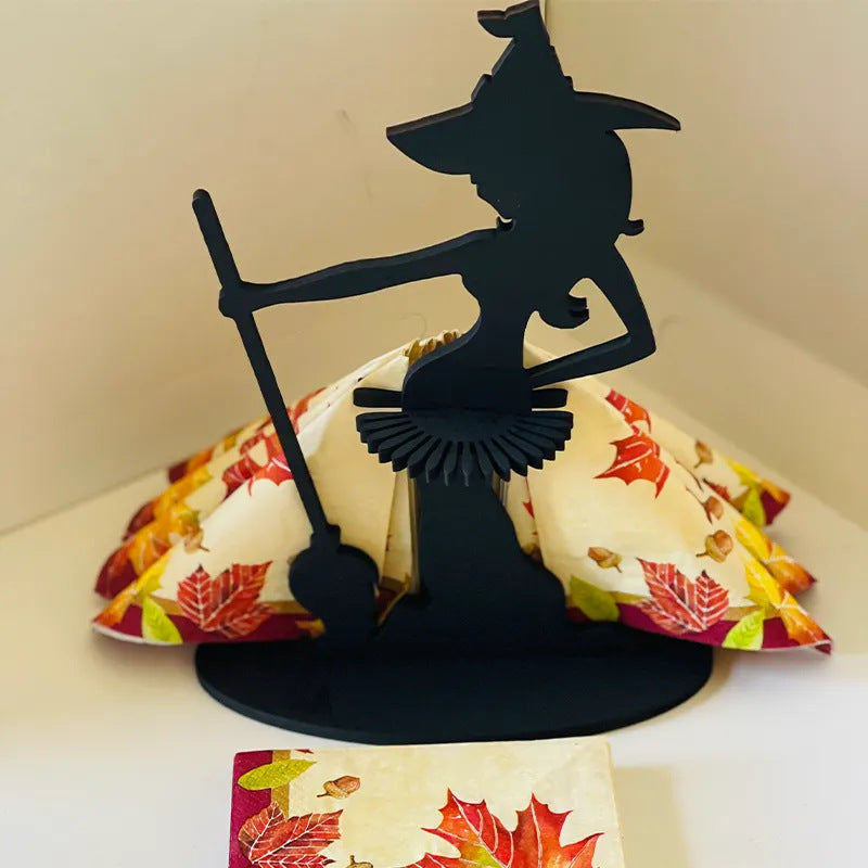 Wooden Halloween Witch Napkin Holder For Kitchen And Restaurant Decoration