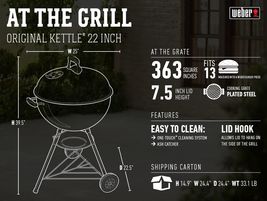 Weber Original Kettle 22 Inch Charcoal Grill With Classic Dome Design