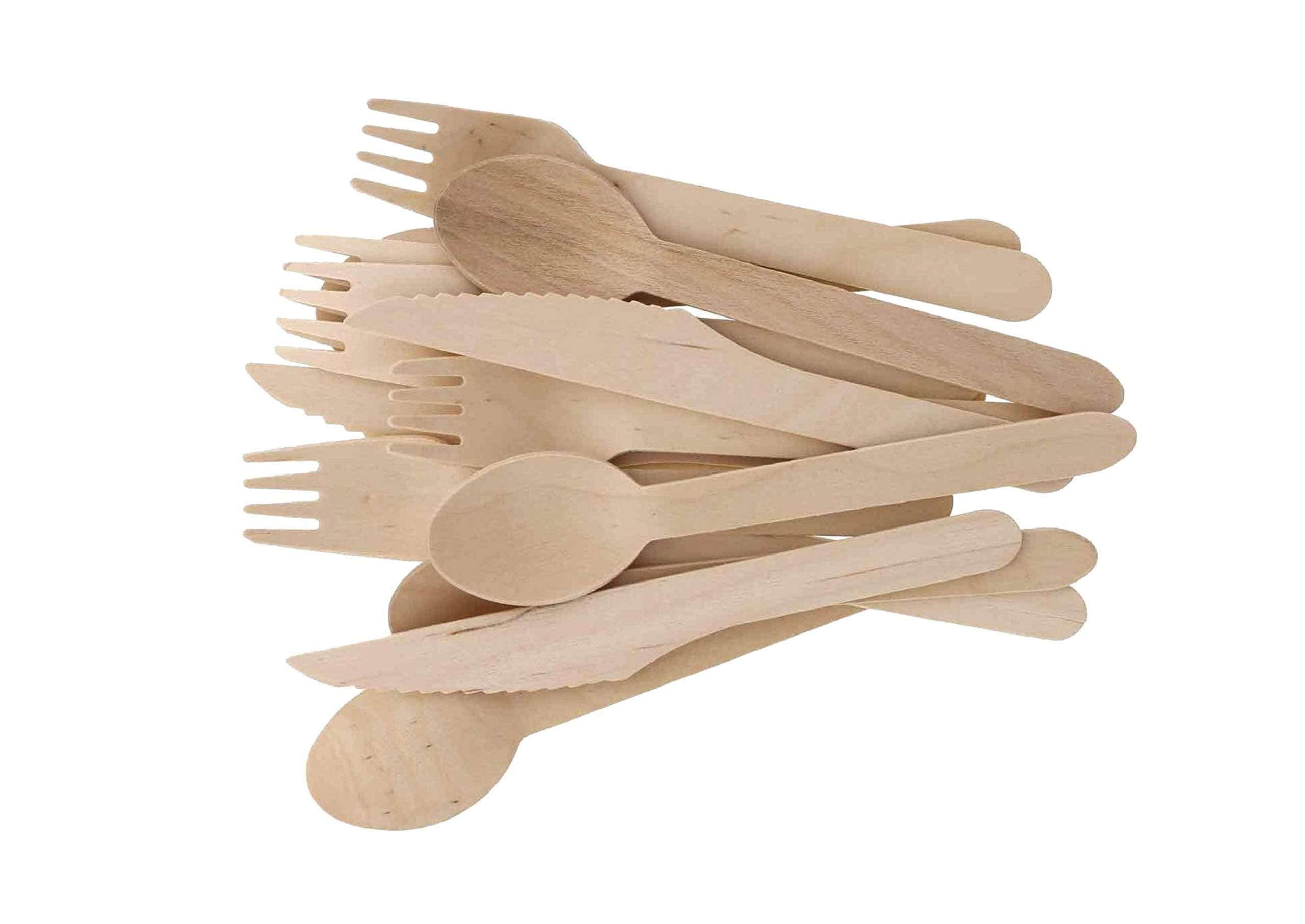 Bosnal – Wooden Disposable Cutlery Set, 6.5 inch, 100 Pcs, Birch Wood