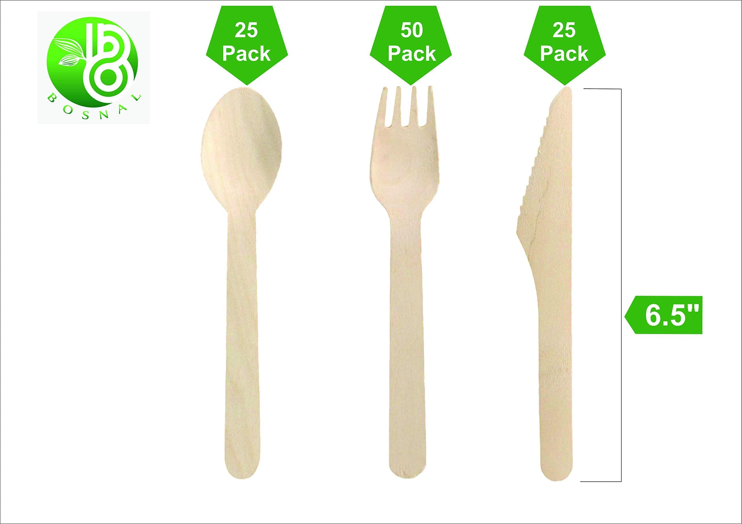 Bosnal – Wooden Disposable Cutlery Set, 6.5 inch, 100 Pcs, Birch Wood