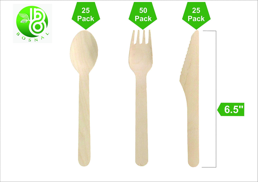 Bosnal – Wooden Disposable Cutlery Set, 6.5 inch, 100 Pcs, Birch Wood