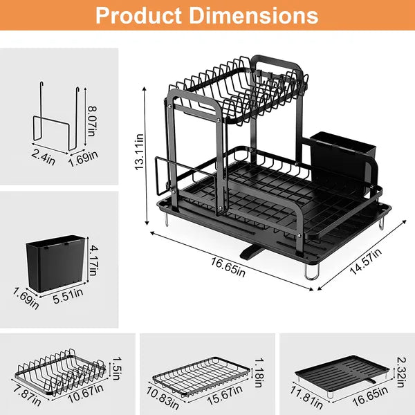 2-Tier Dish Drying Rack For Kitchen Counter Space Saving Rustproof