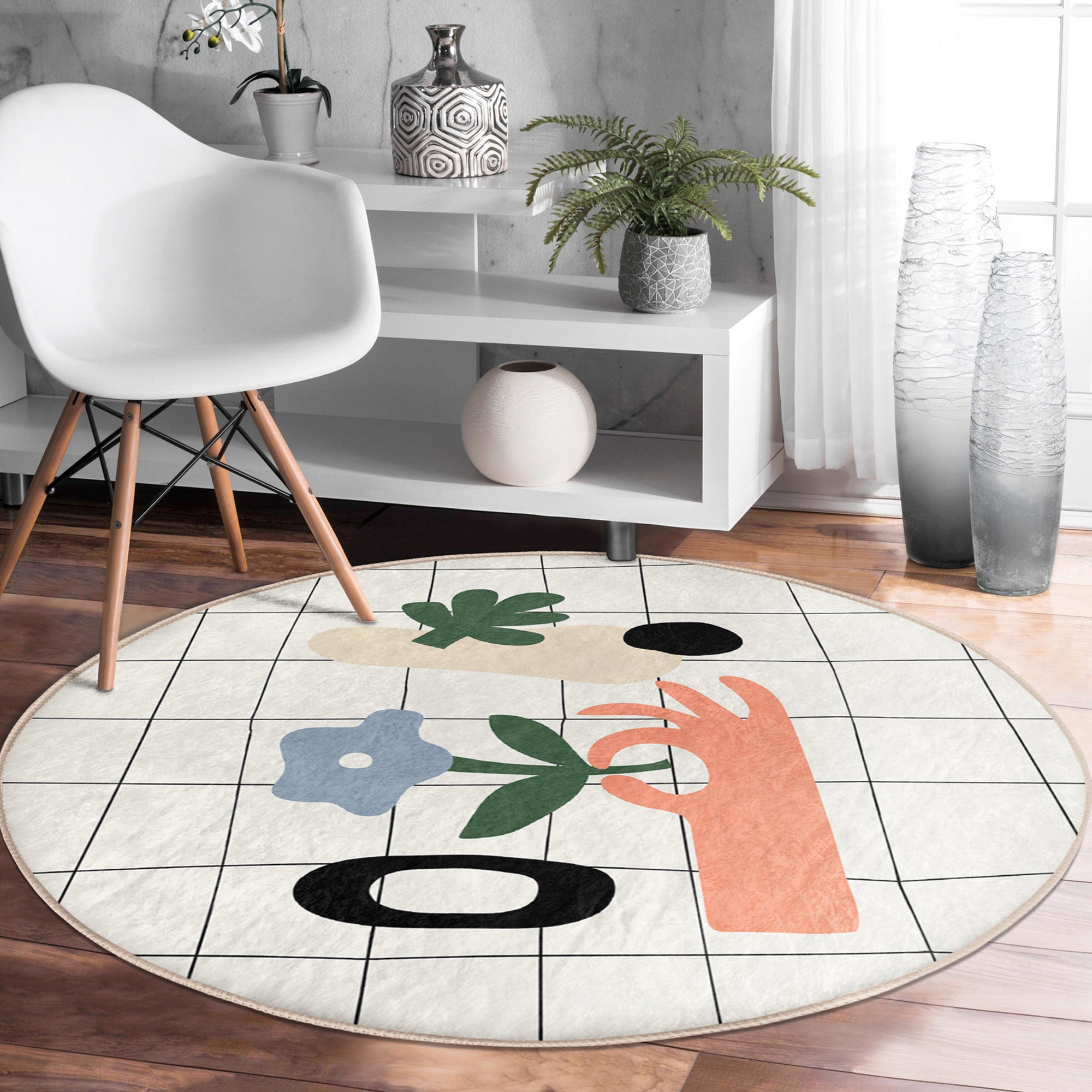 Abstract Area Rug, Bedroom Decorative Round Rug, Home Decor Carpet,