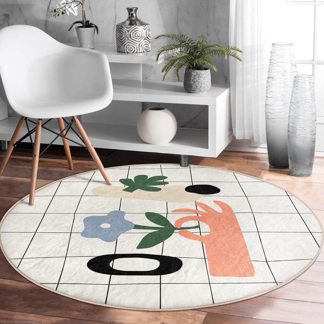 Abstract Area Rug, Bedroom Decorative Round Rug, Home Decor Carpet,