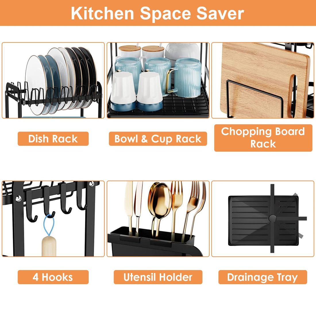 1Pc  2-Tier Dish Drying Rack For Kitchen Counter Space Saving