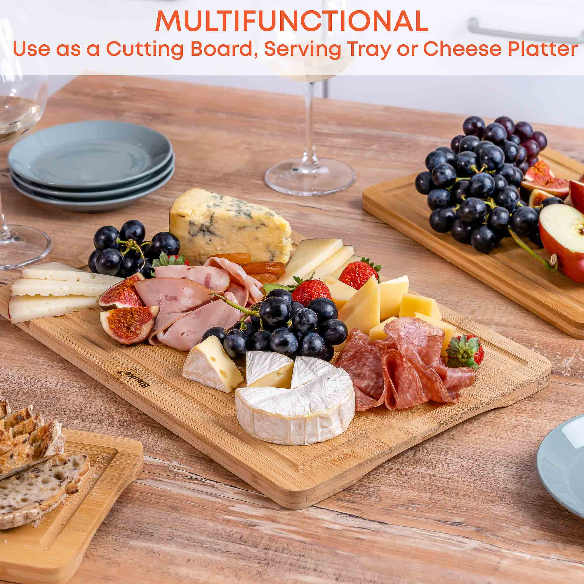 Wood Cutting Board for Kitchen 15x10 inch - Wooden Serving Tray -
