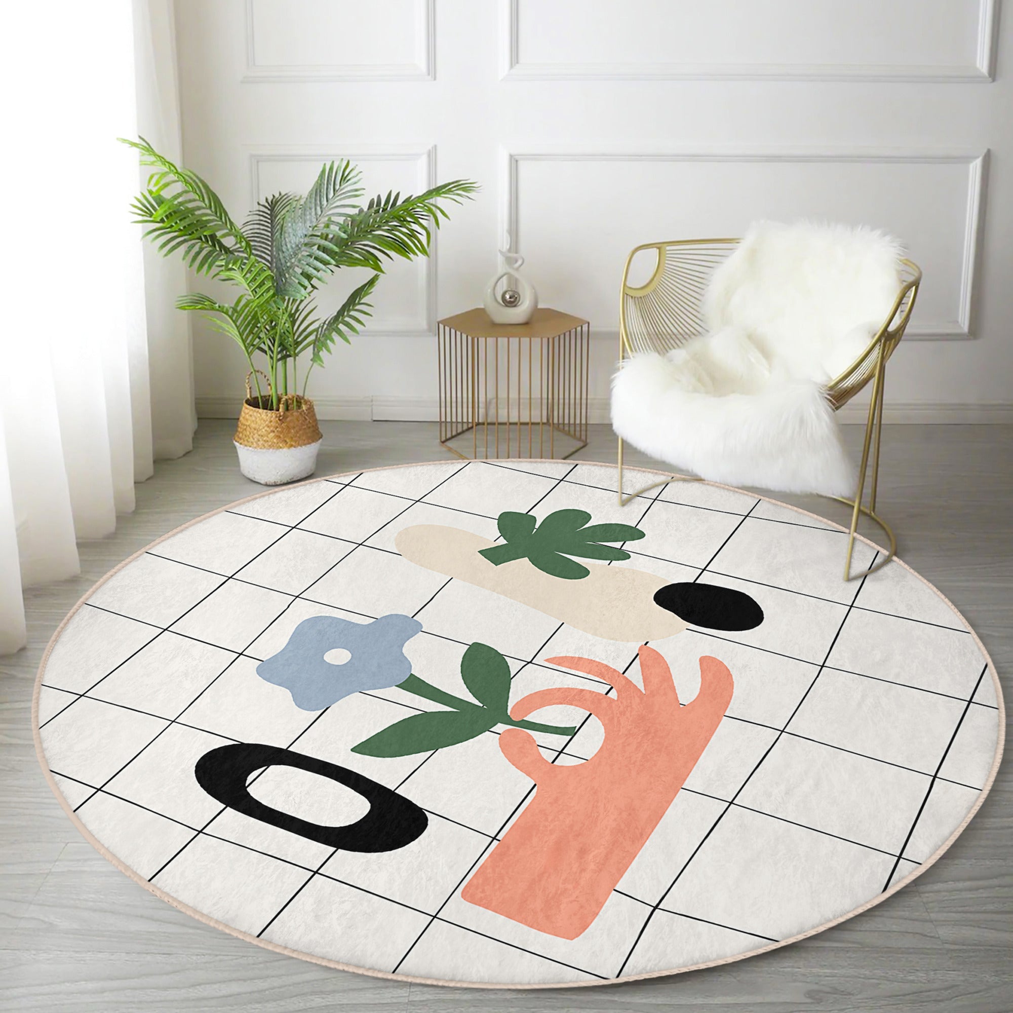Abstract Area Rug, Bedroom Decorative Round Rug, Home Decor Carpet,