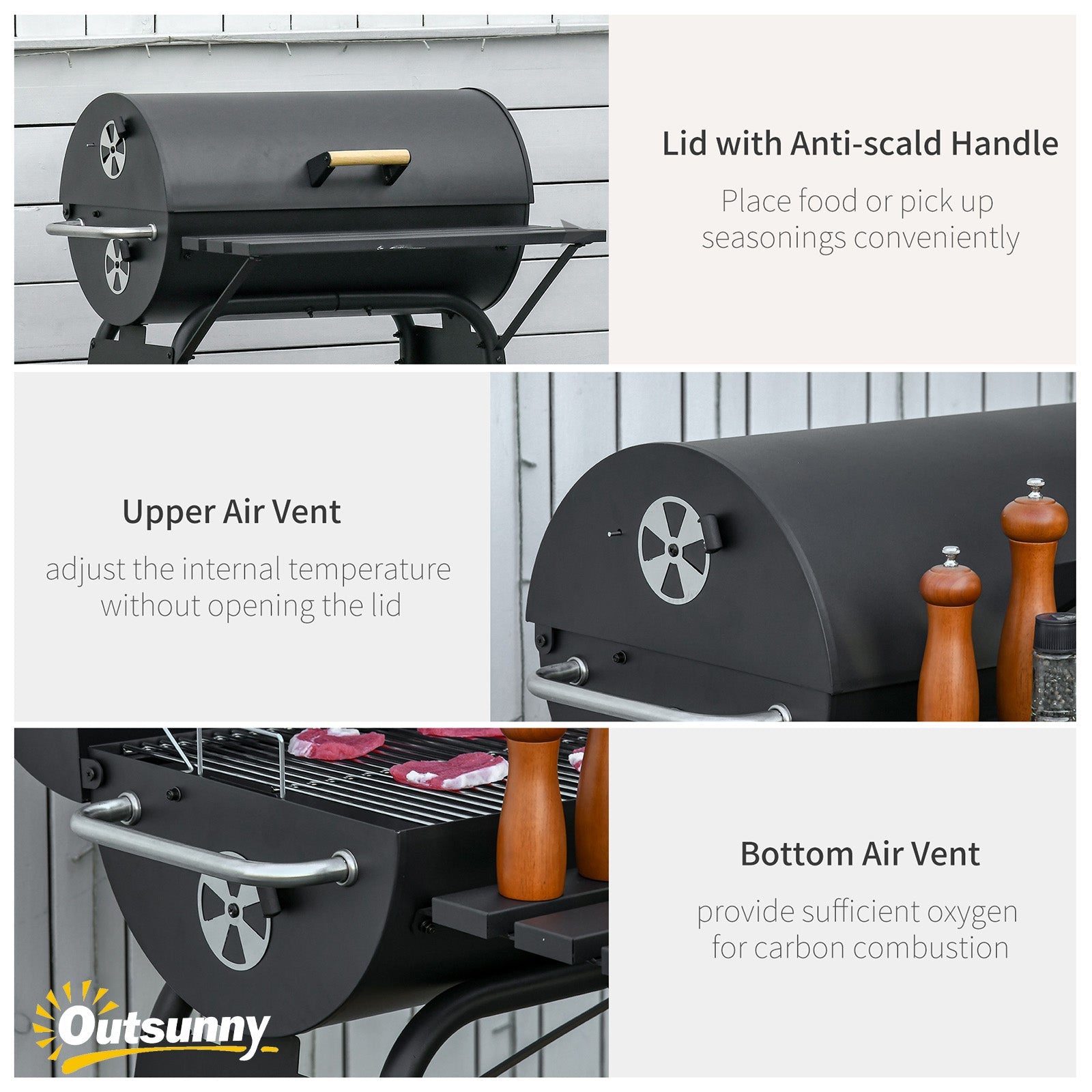 30" Portable Charcoal Barbecue Grill with Wheels Outdoor Barbecue with