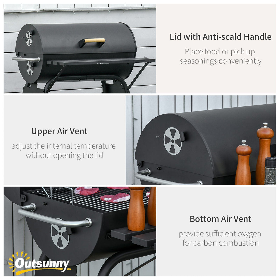 30" Portable Charcoal Barbecue Grill with Wheels Outdoor Barbecue with