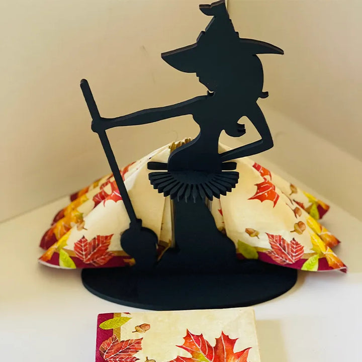 Wooden Halloween Witch Napkin Holder For Kitchen And Restaurant Decoration