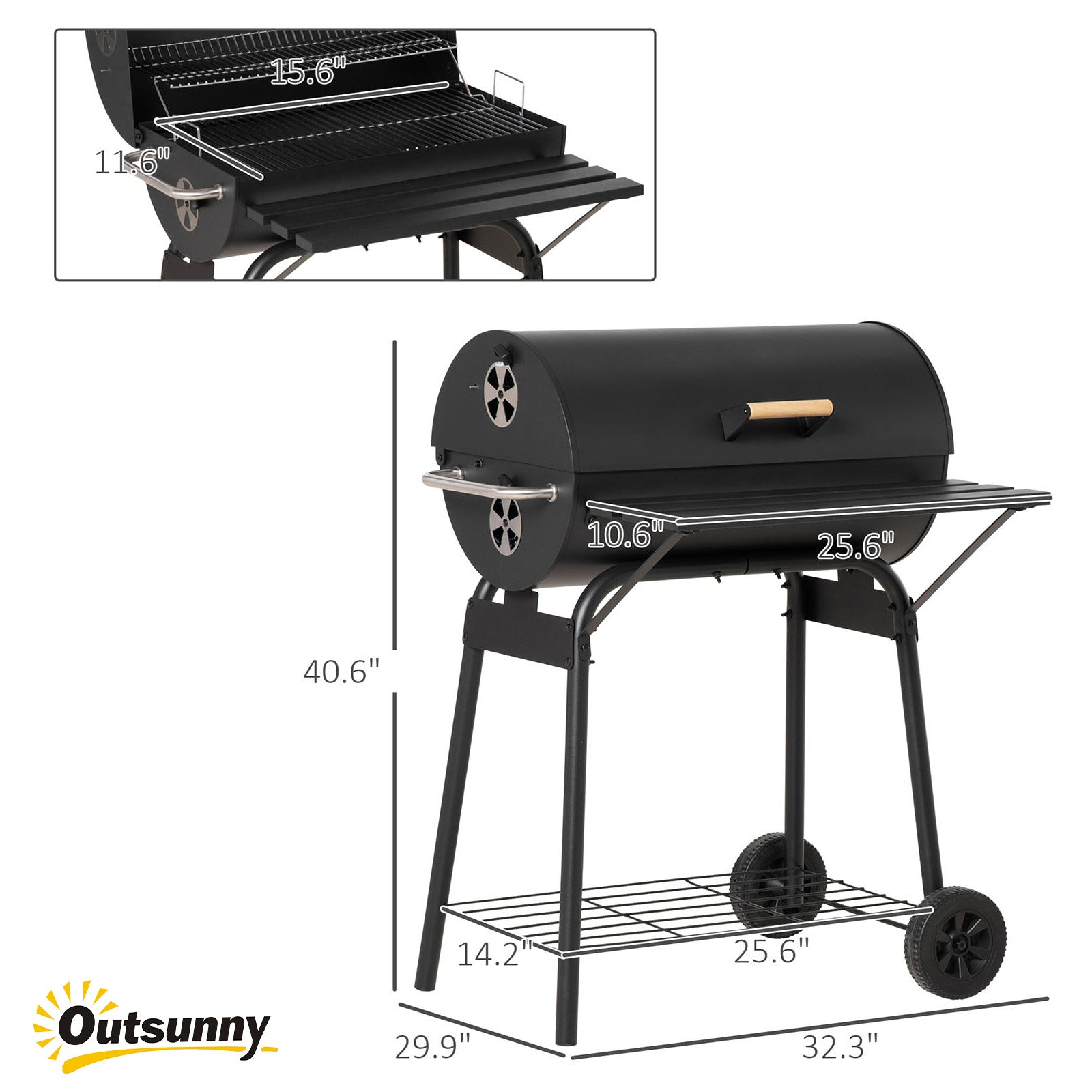 30" Portable Charcoal Barbecue Grill with Wheels Outdoor Barbecue with