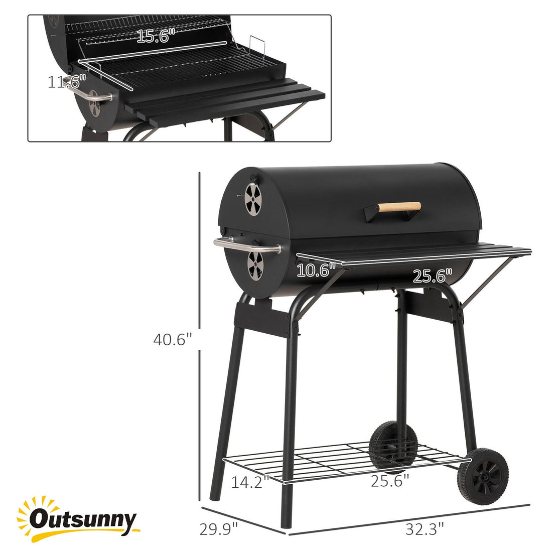 30" Portable Charcoal Barbecue Grill with Wheels Outdoor Barbecue with