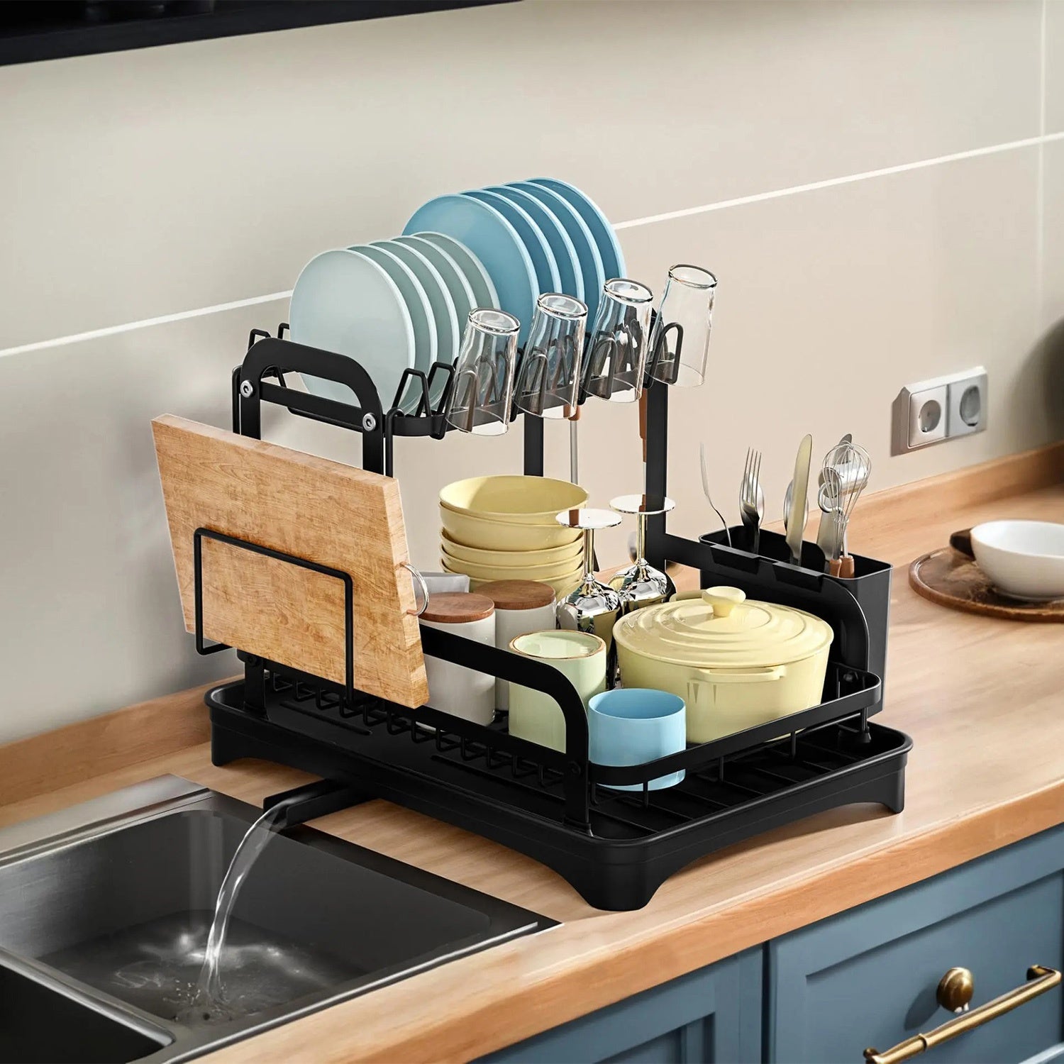1Pc  2-Tier Dish Drying Rack For Kitchen Counter Space Saving