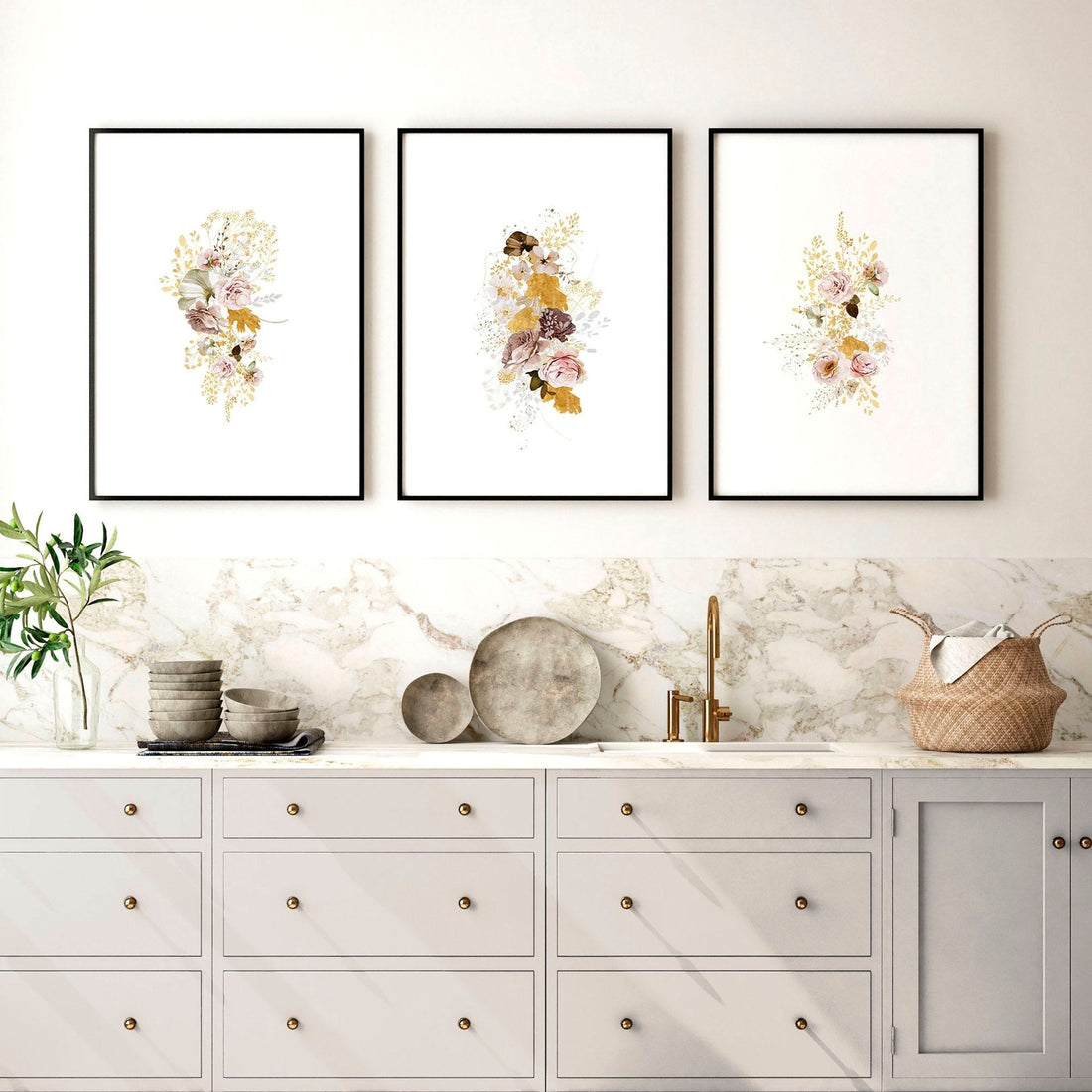 Kitchen Wall Decor Ideas – Set of 3 Botanical Prints
