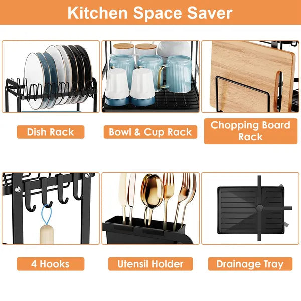 2-Tier Dish Drying Rack For Kitchen Counter Space Saving Rustproof