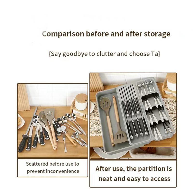 Knife and Fork Storage Box, Expandable Kitchen Drawer Storage Box,