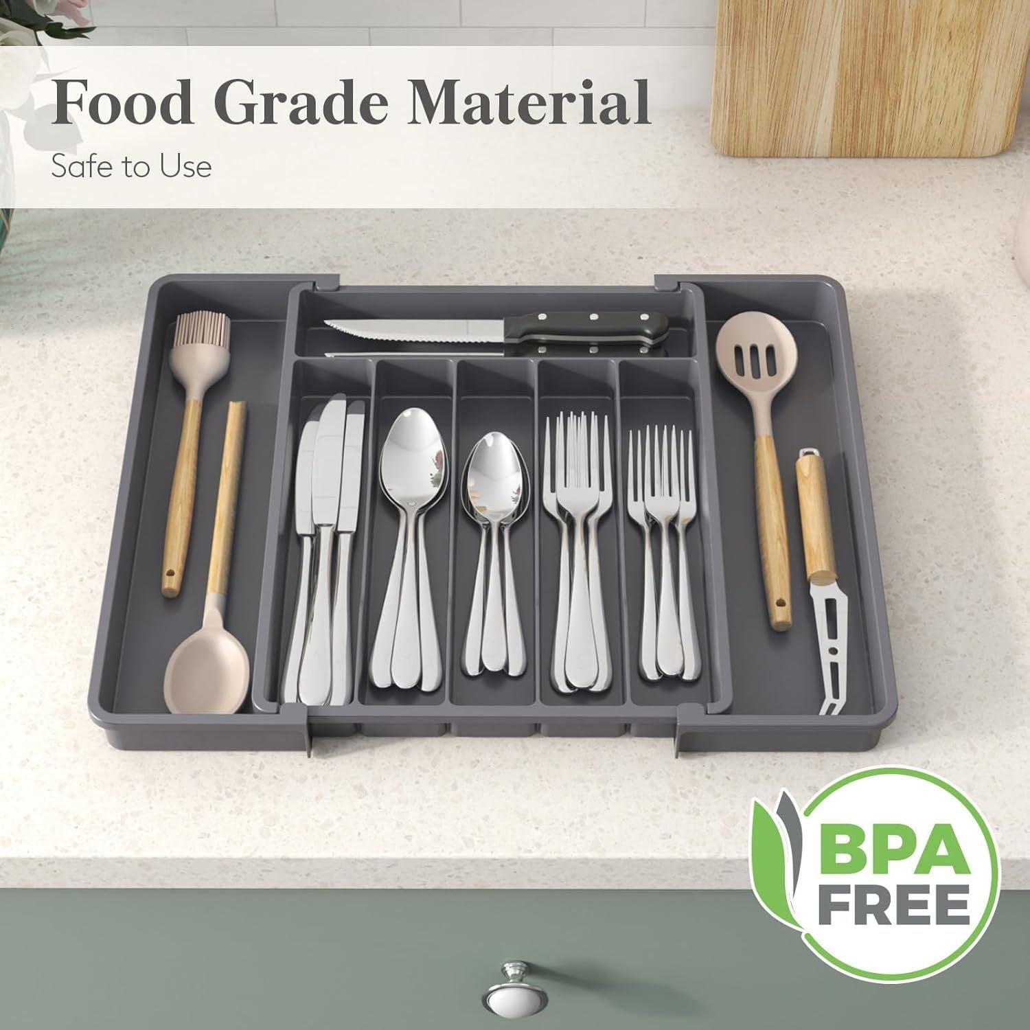 Silverware Drawer Organizer, Expandable Utensil Tray for Kitchen, BPA