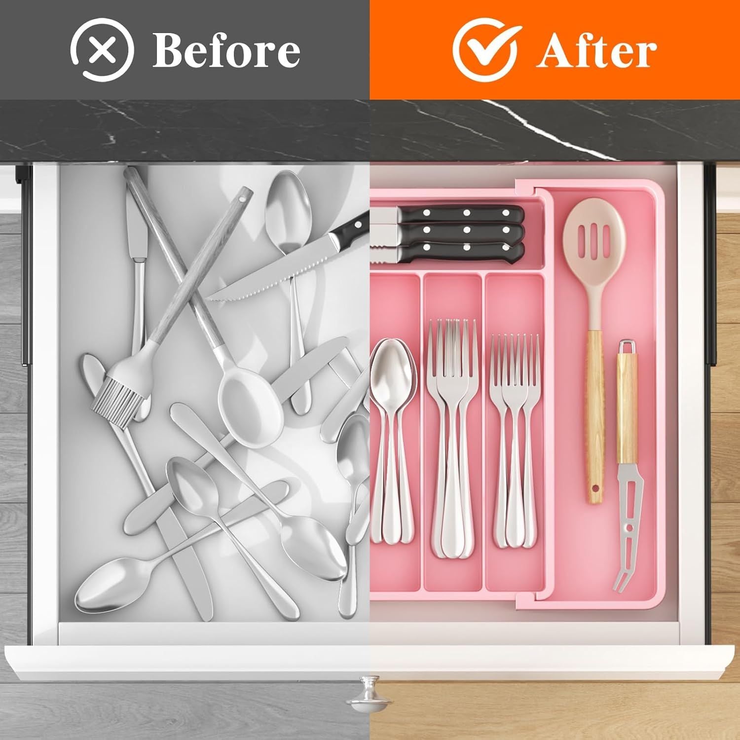 Silverware Drawer Organizer, Expandable Utensil Tray for Kitchen, BPA