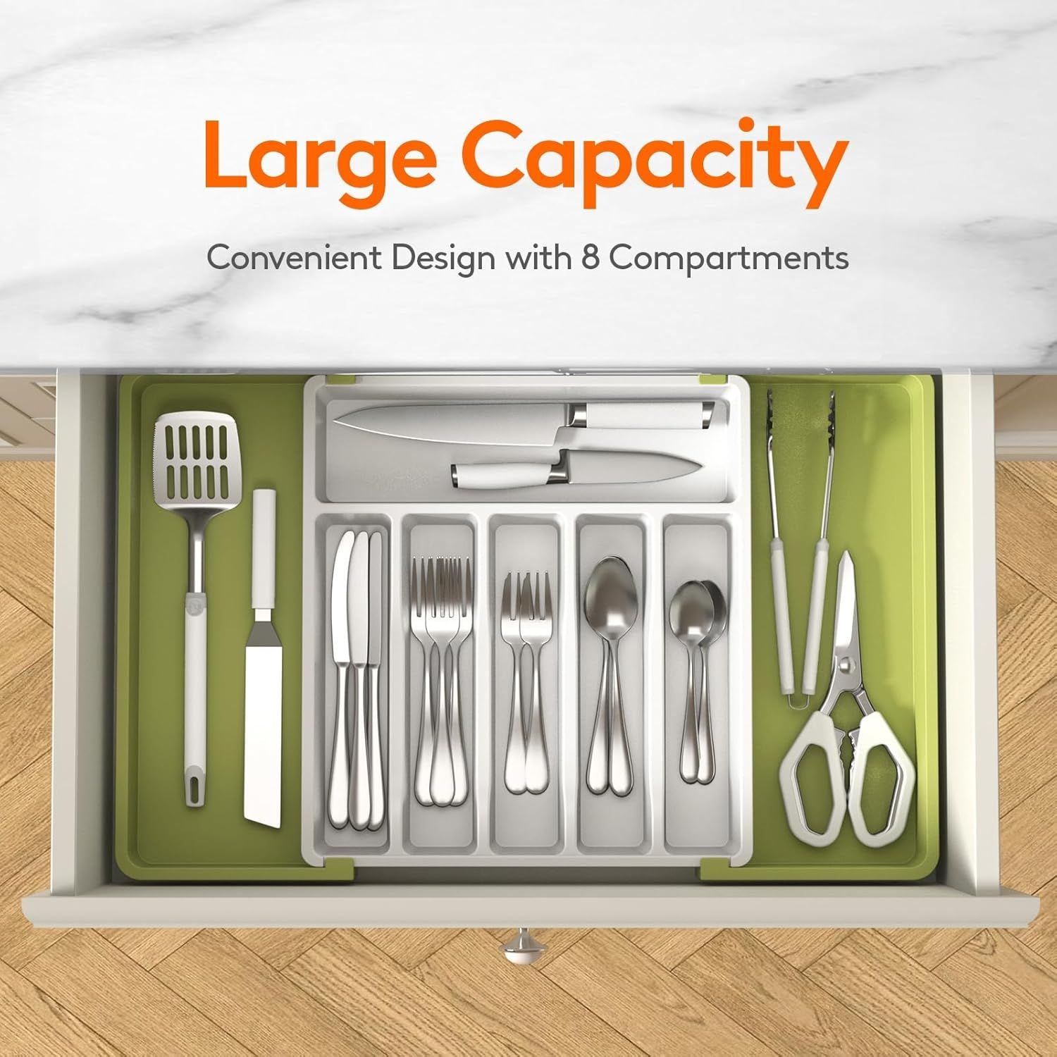 Silverware Drawer Organizer, Expandable Utensil Tray for Kitchen, BPA