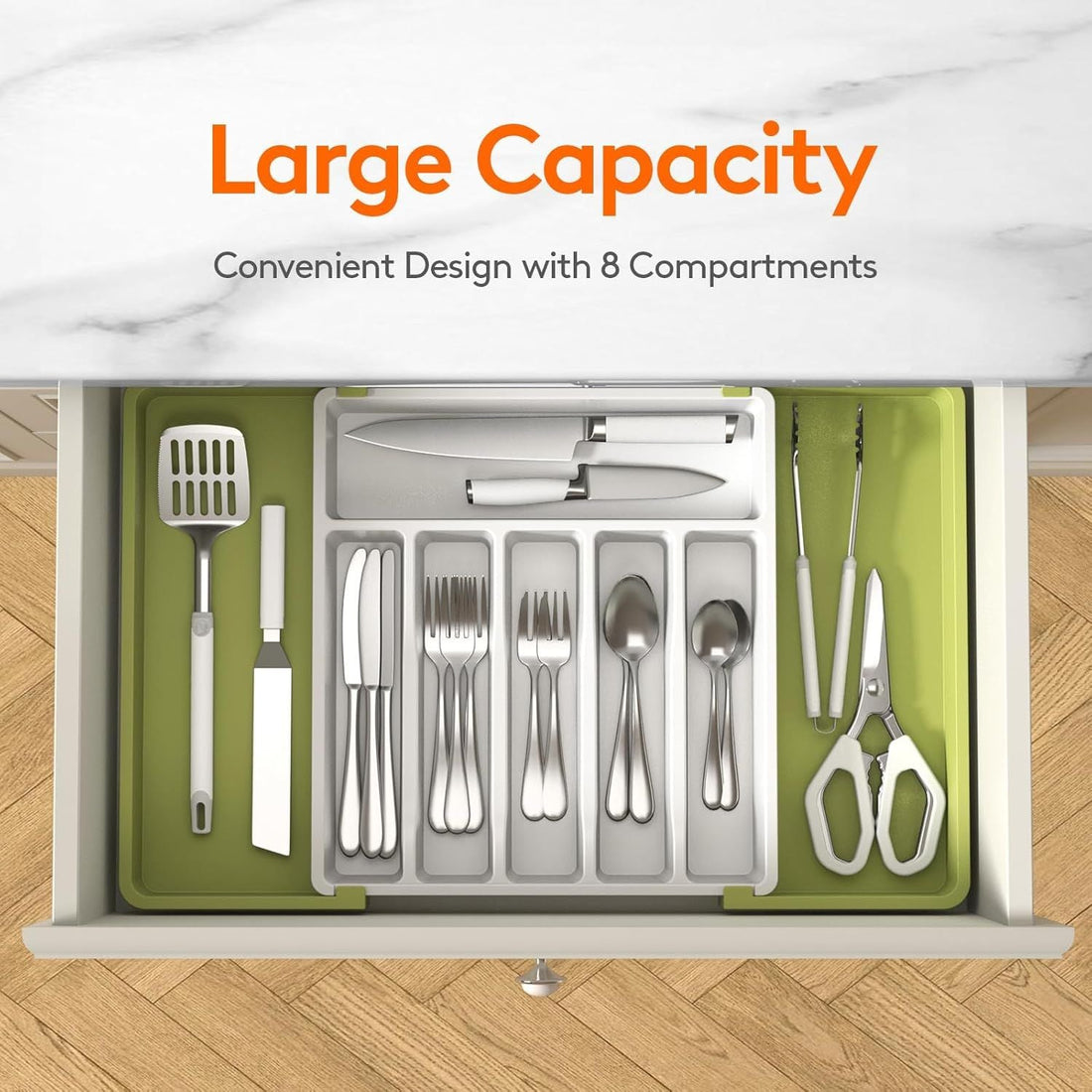 Silverware Drawer Organizer, Expandable Utensil Tray for Kitchen, BPA