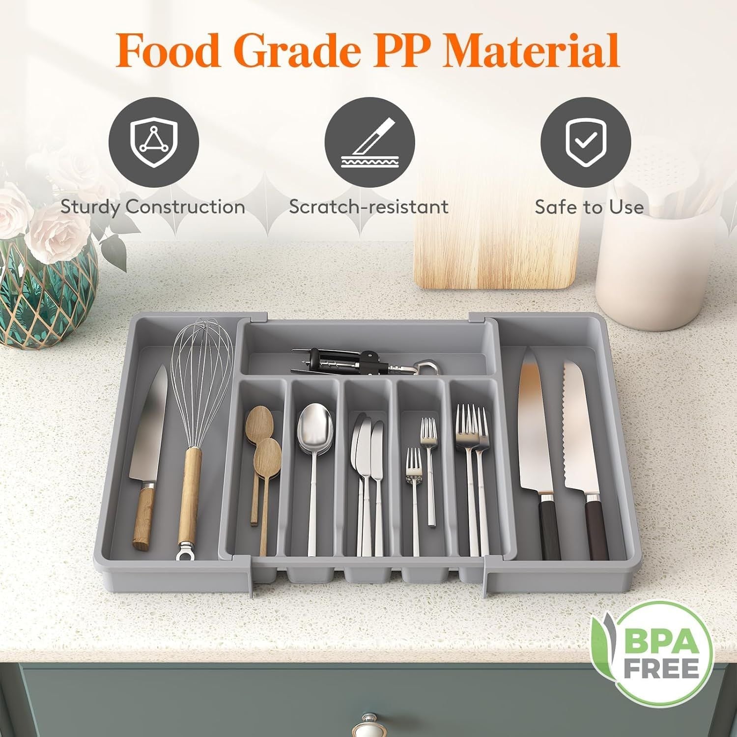 Silverware Drawer Organizer, Expandable Utensil Tray for Kitchen, BPA