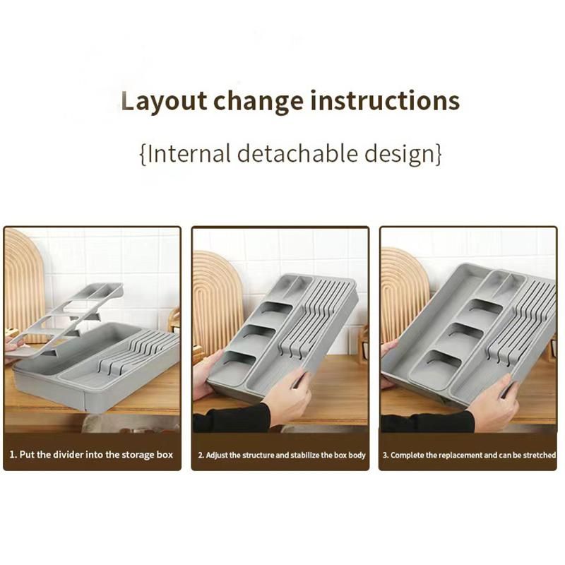 Knife and Fork Storage Box, Expandable Kitchen Drawer Storage Box,