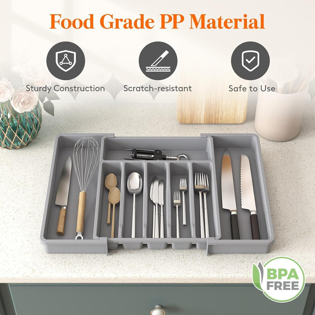 Silverware Drawer Organizer, Expandable Utensil Tray for Kitchen, BPA