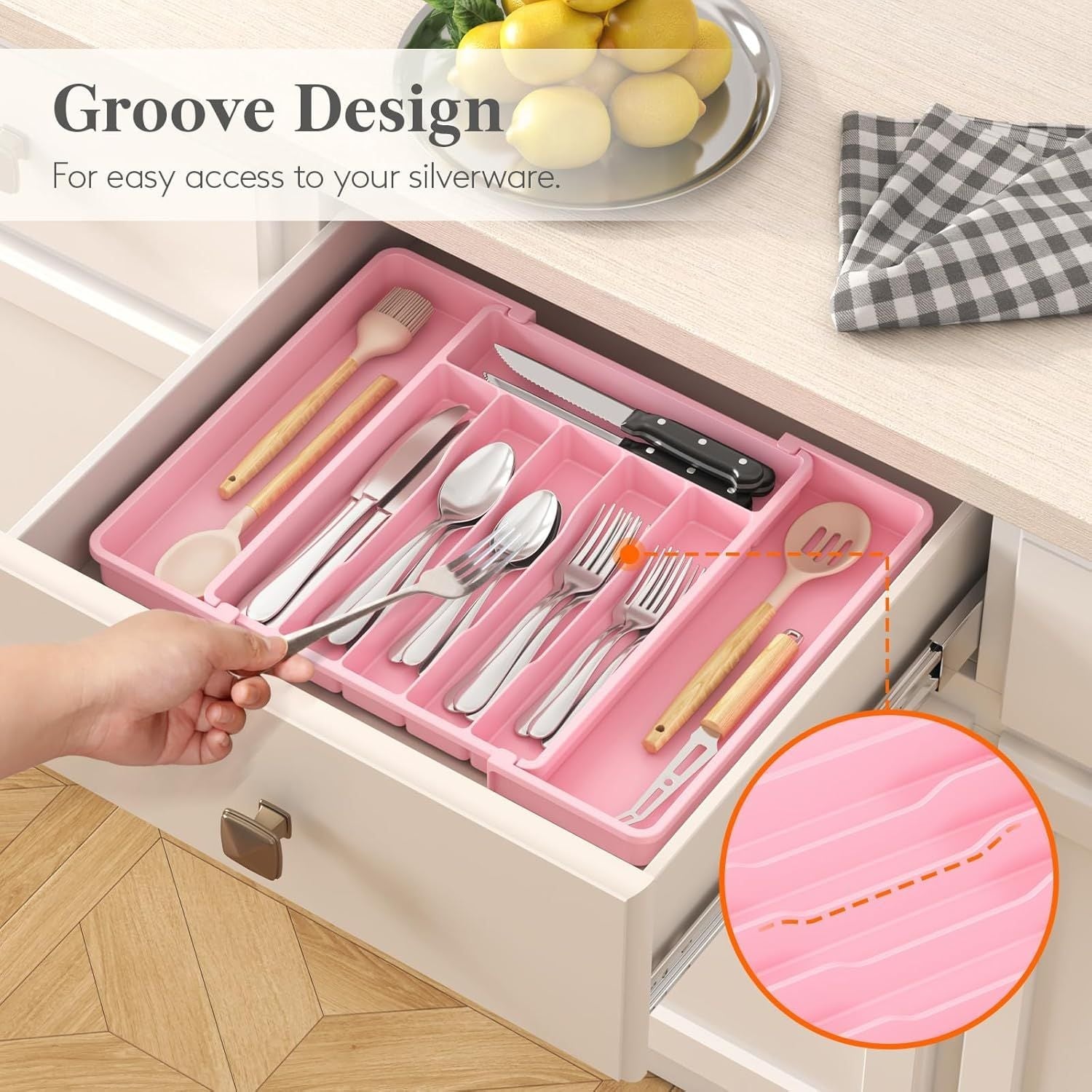 Silverware Drawer Organizer, Expandable Utensil Tray for Kitchen, BPA