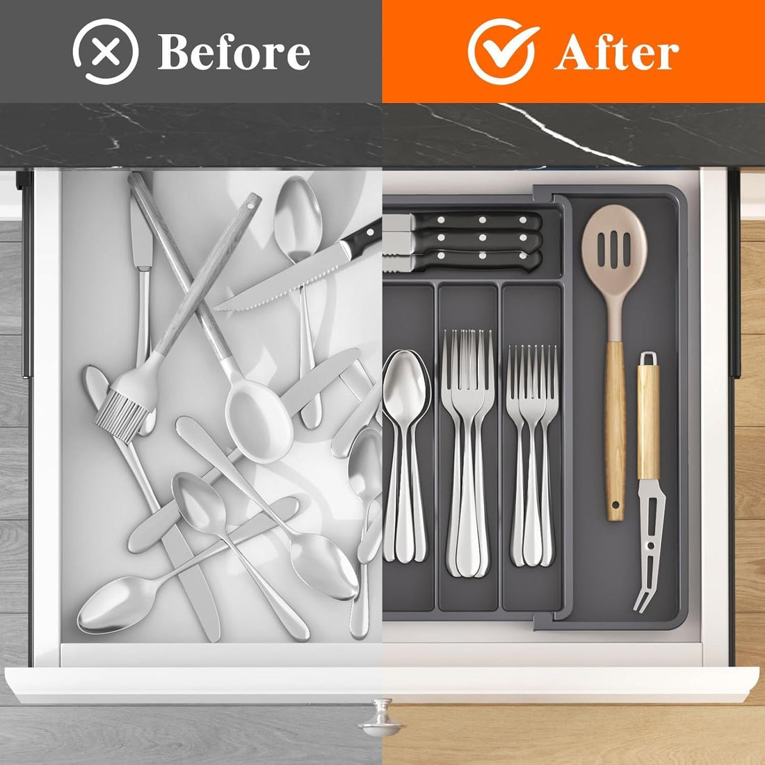 Silverware Drawer Organizer, Expandable Utensil Tray for Kitchen, BPA