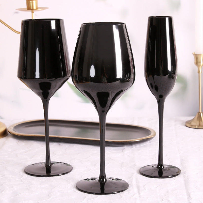 Household Black Crystal Glass Goblet Set For Elegant Use