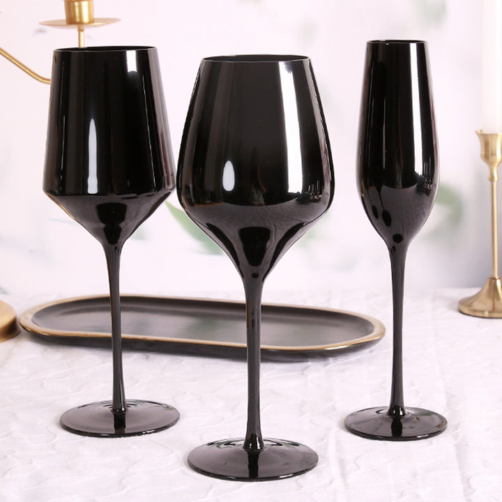 Household Black Crystal Glass Goblet Set For Elegant Use