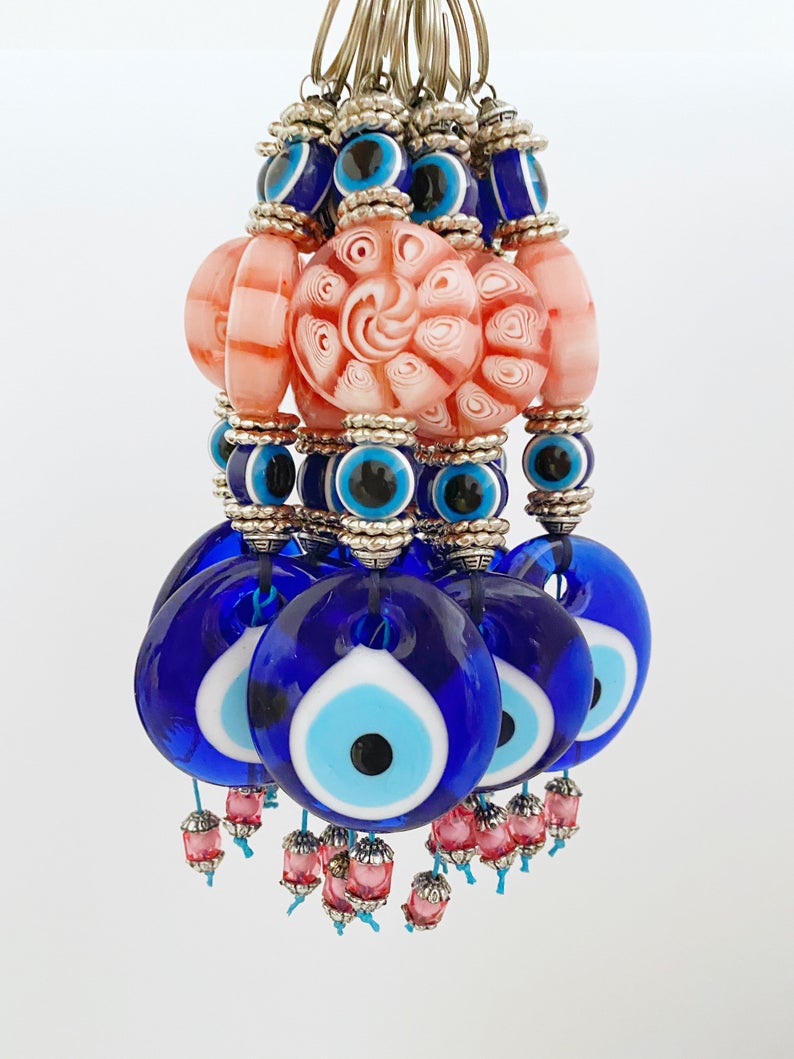 Blue Evil Eye Wall Hanging, Wall Hanging, Home Decoration, Pink Bead