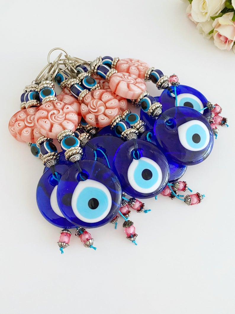Blue Evil Eye Wall Hanging, Wall Hanging, Home Decoration, Pink Bead